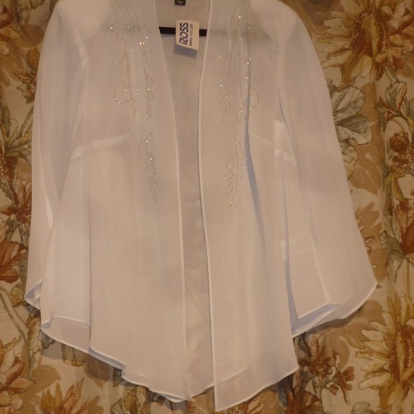 R&M Richards OpenFront  Beaded Draped White Cardigan Sz 16W Timeless Elegance - Picture 1 of 14